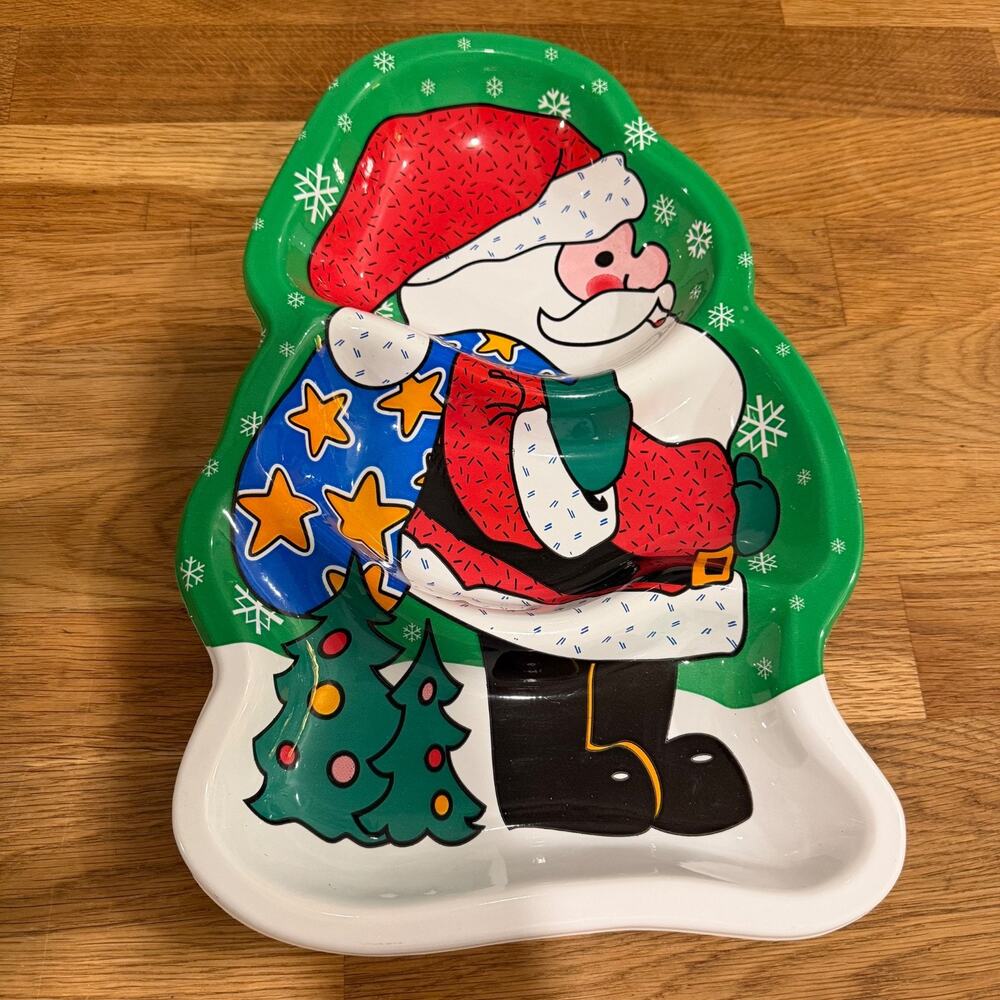 Santa Claus Plastic Christmas Serving Tray Divided Vintage Holiday Berman Ind.